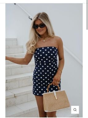 Shop These Three Boutique Rubi Polka Dot Mini Dress-Navy